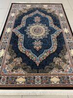 navy floral Persian rug midnight bloom