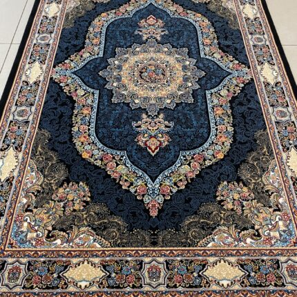 navy floral Persian rug midnight bloom