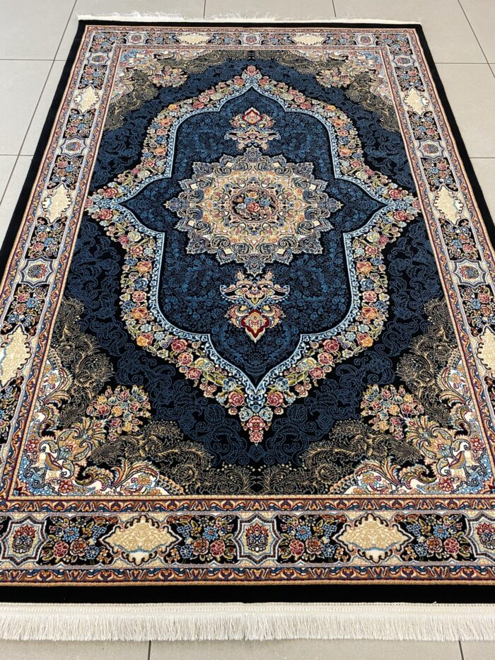 navy floral Persian rug midnight bloom