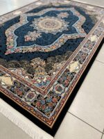 navy floral Persian rug midnight bloom