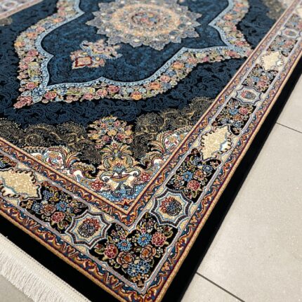 navy floral Persian rug midnight bloom