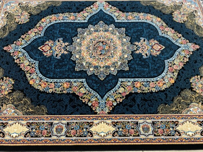 navy floral Persian rug midnight bloom