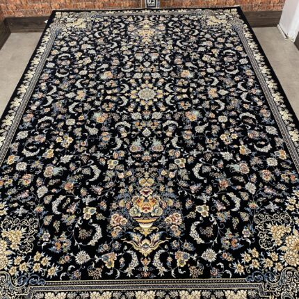 Medium Large Navy Black Persian Rug – 300x200cm, Soft, Thick & Warm, Wool-Free