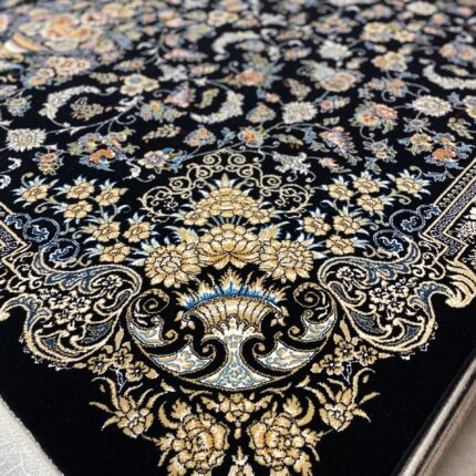 Medium Large Navy Black Persian Rug – 300x200cm, Soft, Thick & Warm, Wool-Free